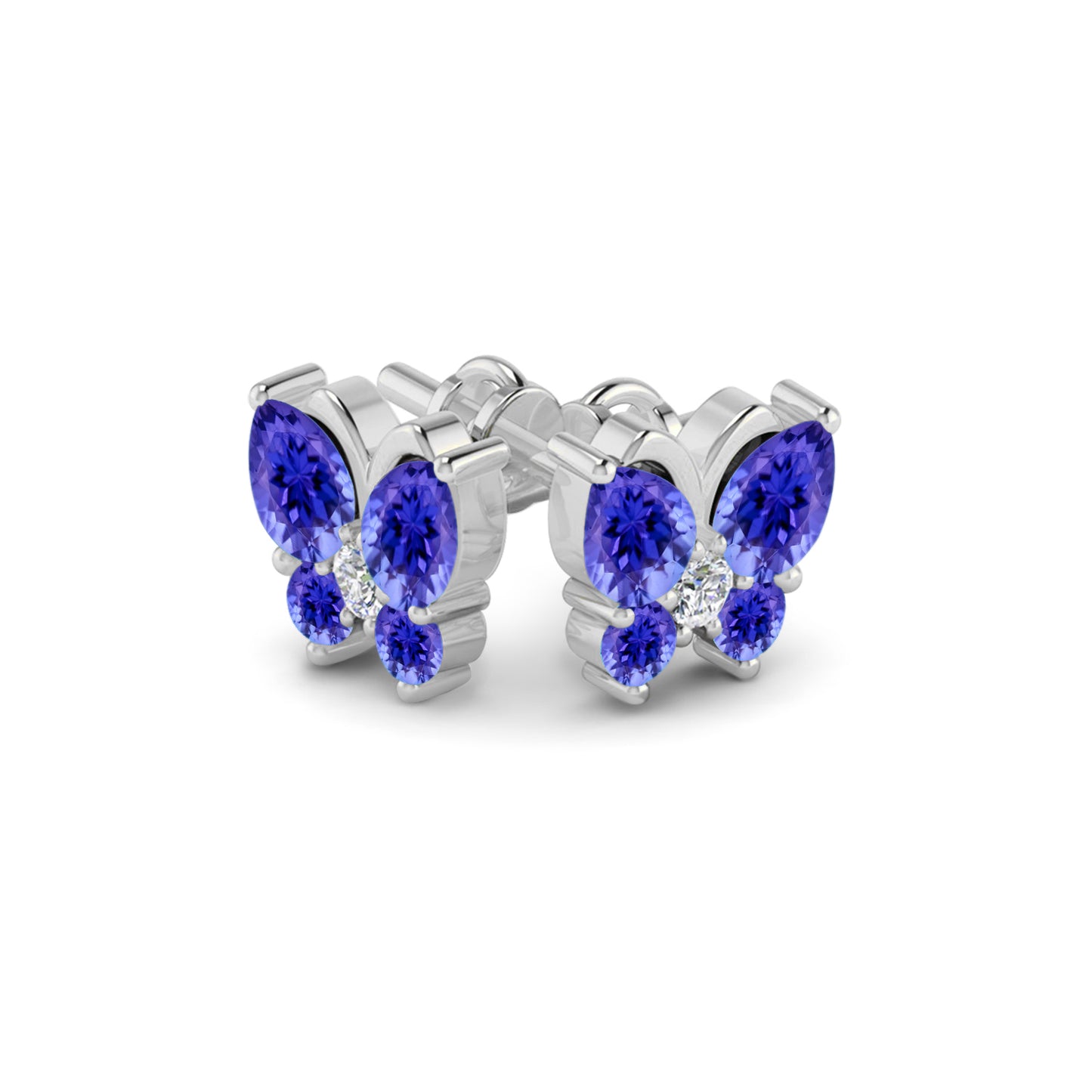 Butterfly Stud Earrings | 925 Sterling Silver Birthstone Stud Earrings | Diamond Accent Gemstone Earrings | 15 Birthstone Options | Gift for Women