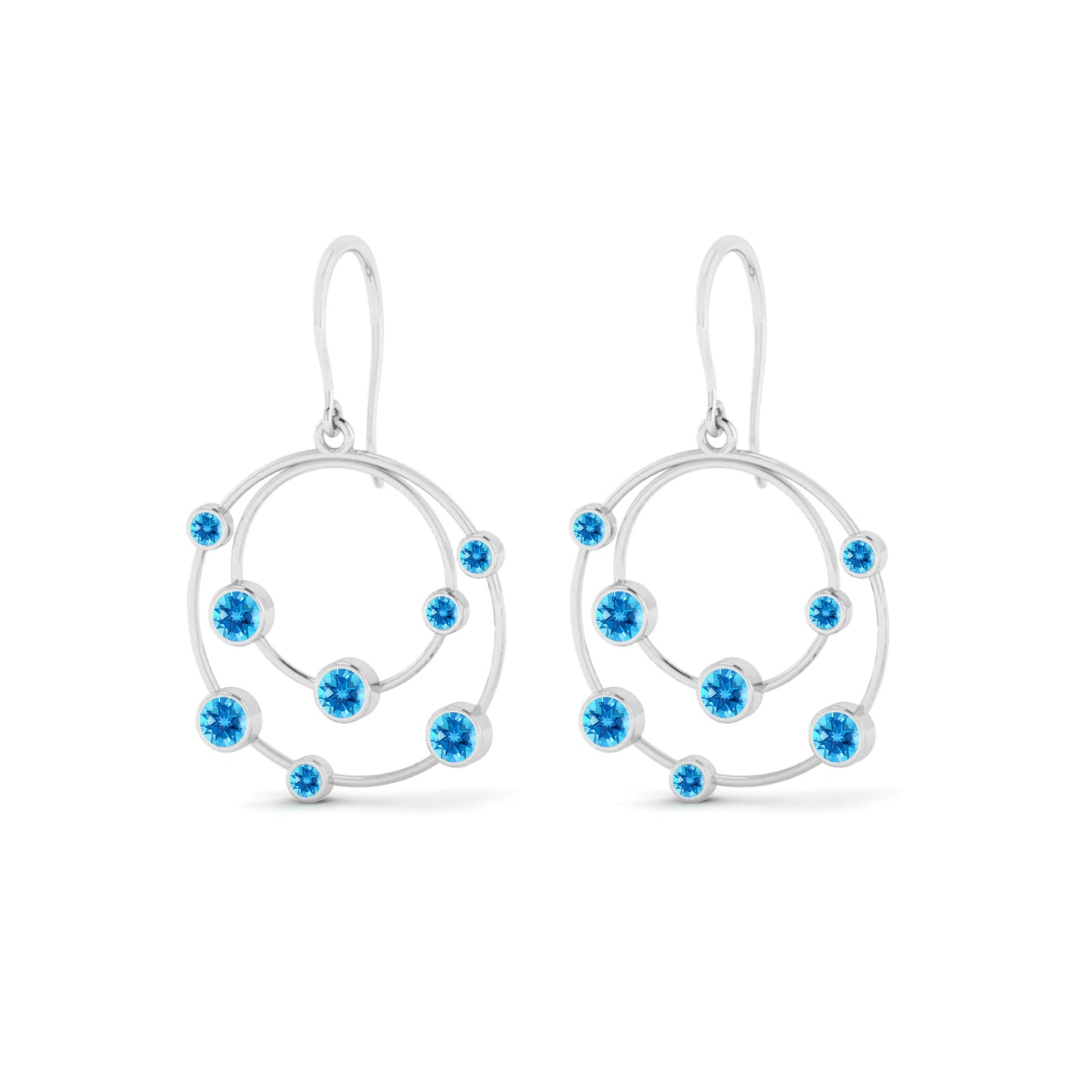 Open Circle Drop Earrings | 925 Sterling Silver Birthstone Stud Earrings | Diamond Accent Gemstone Earrings | 15 Birthstone Options | Gift for Women