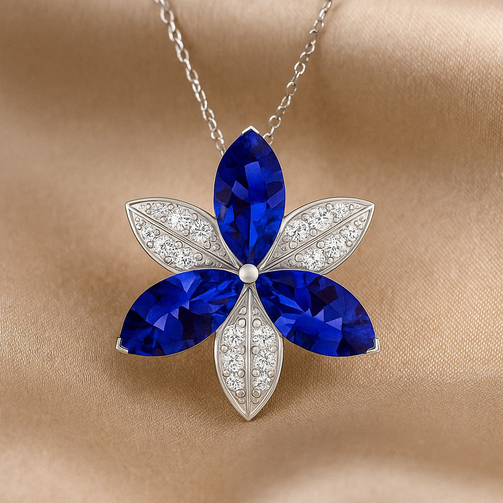 Floral Marquise Pendant | Starburst Pendant | Heart Knot Teardrop Pendant | Sterling Silver Birthstone Necklace | Diamond Accent | Adjustable Chain | 15 Gemstone Choices