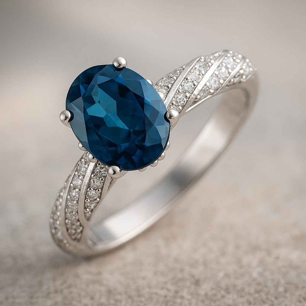 Halo Solitaire Ring | Sterling Silver Birthstone Ring | Genuine Gemstone & Diamond Studded Ring | Personalized Promise Ring | Gift for Her