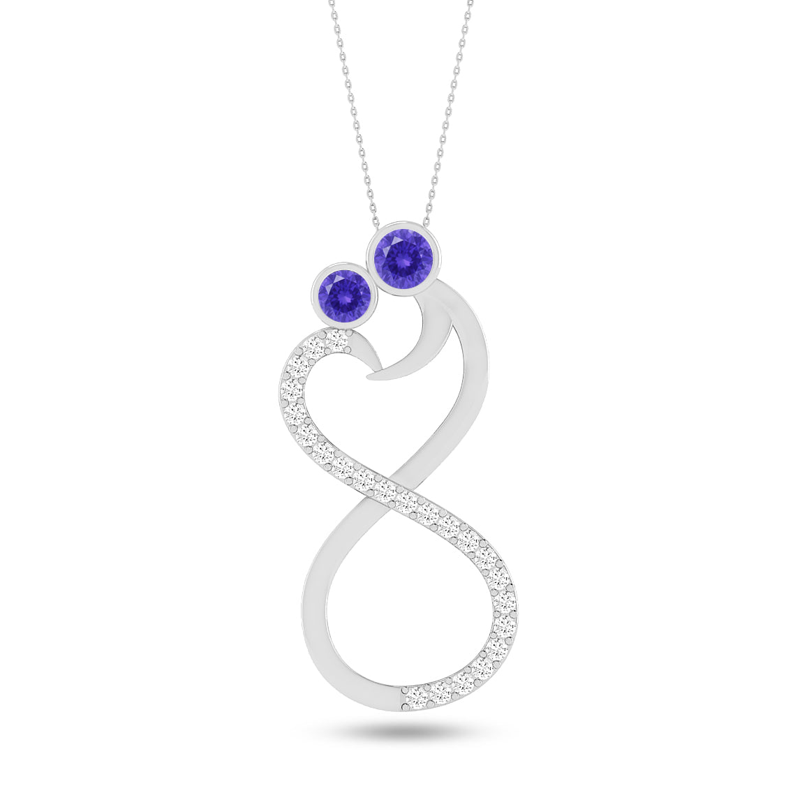 Couple Heart Infinity Pendant | Starburst Pendant | Heart Knot Teardrop Pendant | Sterling Silver Birthstone Necklace | Diamond Accent | Adjustable Chain | 15 Gemstone Choices