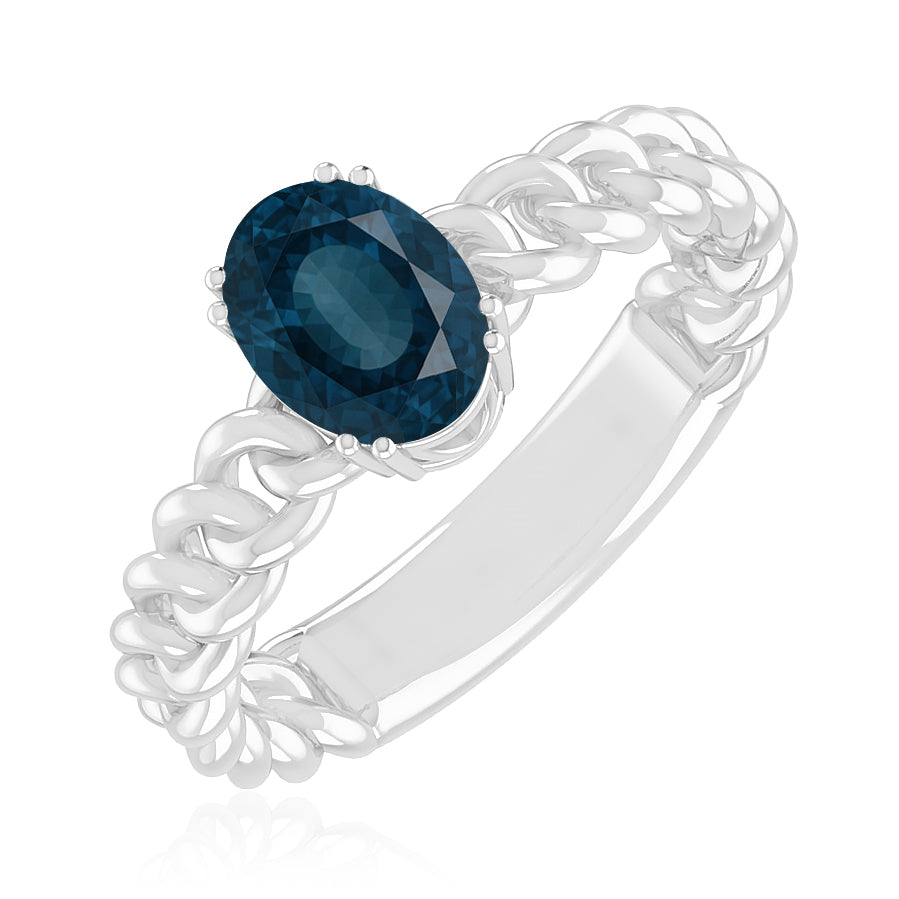 Chain Link Solitaire Ring | Sterling Silver Birthstone Ring | Genuine Gemstone Studded Ring | Personalized Promise Ring | Gift for Her