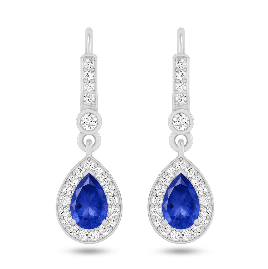 Pear Halo Drop Earrings | 925 Sterling Silver Birthstone Stud Earrings | Diamond Accent Gemstone Earrings | 15 Birthstone Options | Gift for Women