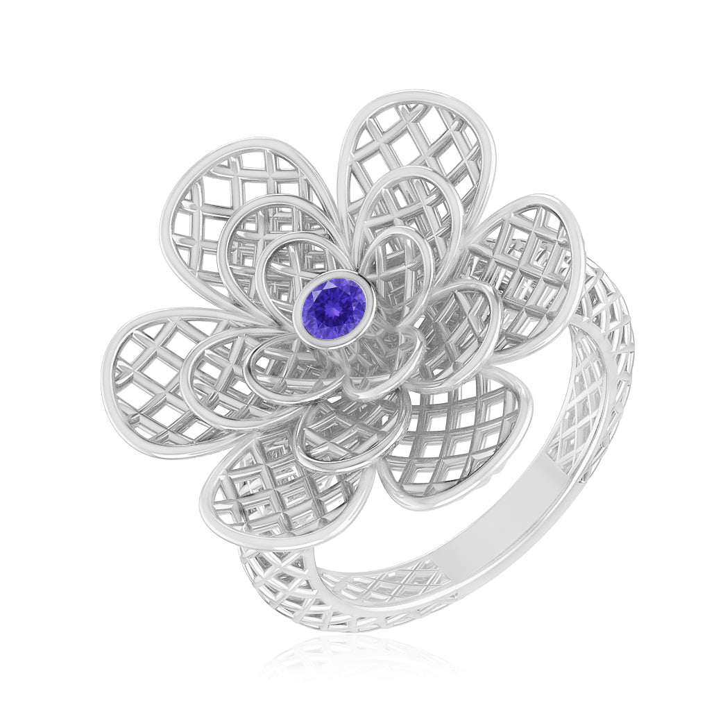 Floral Statement Ring | Sterling Silver Birthstone Ring | Genuine Gemstone & Diamond Studded Ring | Personalized Promise Ring | Gift for Her