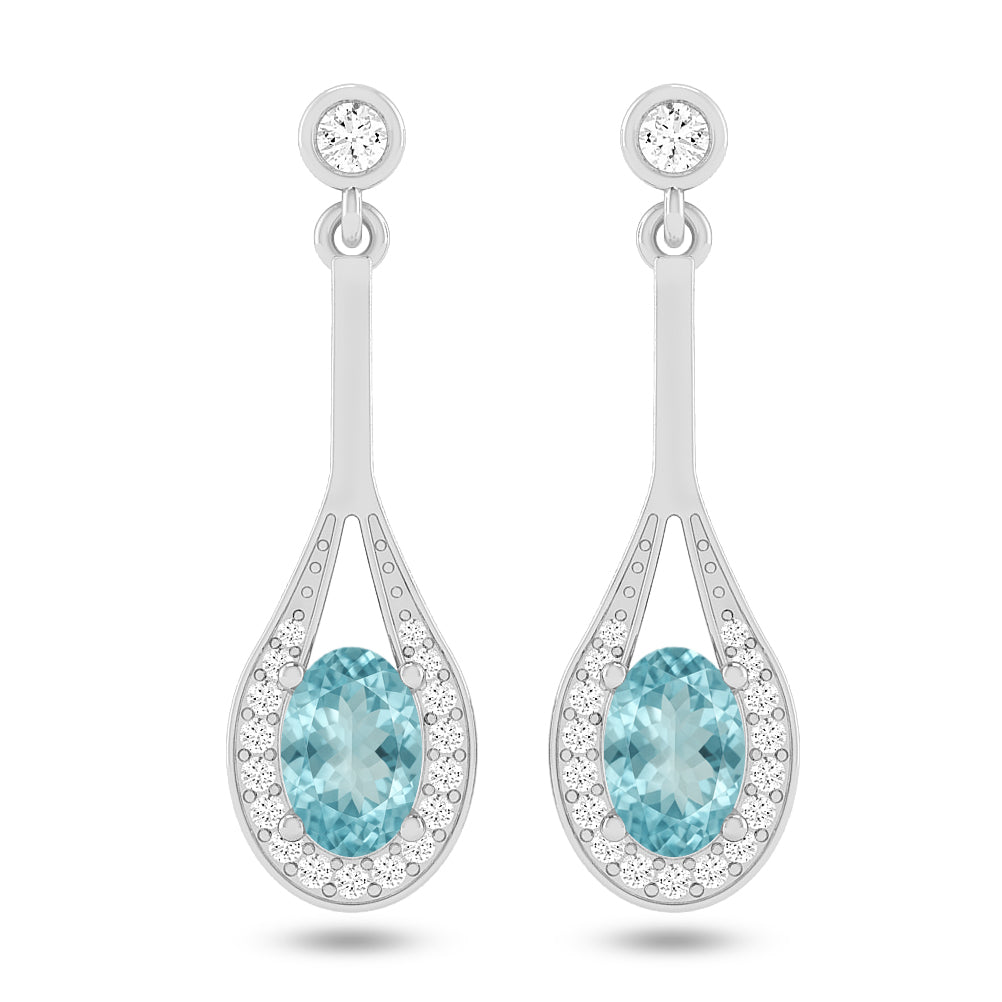 Teardrop Halo Dangle Earrings | 925 Sterling Silver Birthstone Stud Earrings | Diamond Accent Gemstone Earrings | 15 Birthstone Options | Gift for Women