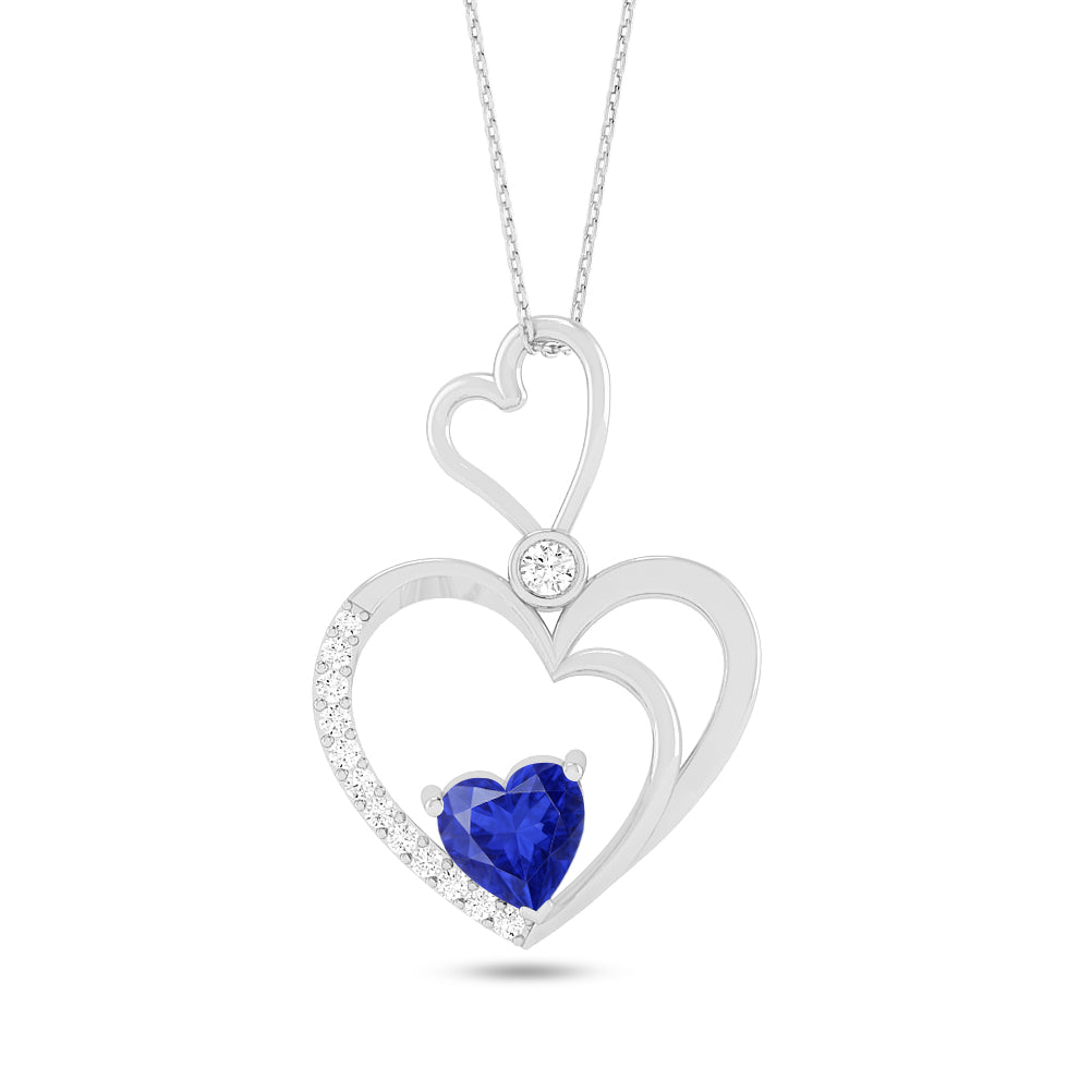 Double Heart Pendant | Starburst Pendant | Heart Knot Teardrop Pendant | Sterling Silver Birthstone Necklace | Diamond Accent | Adjustable Chain | 15 Gemstone Choices