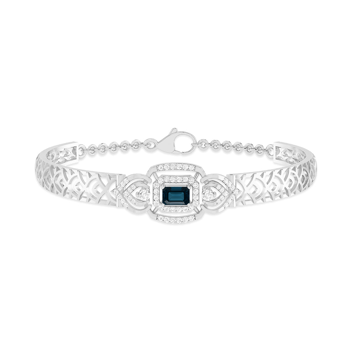 Art Deco Cuff Bracelet| Sterling Silver Birthstone Bracelet | Adjustable Chain | 15 Gemstone Choices | Personalized Gemstone Bracelet Floral Vine Bracelet Canter piece