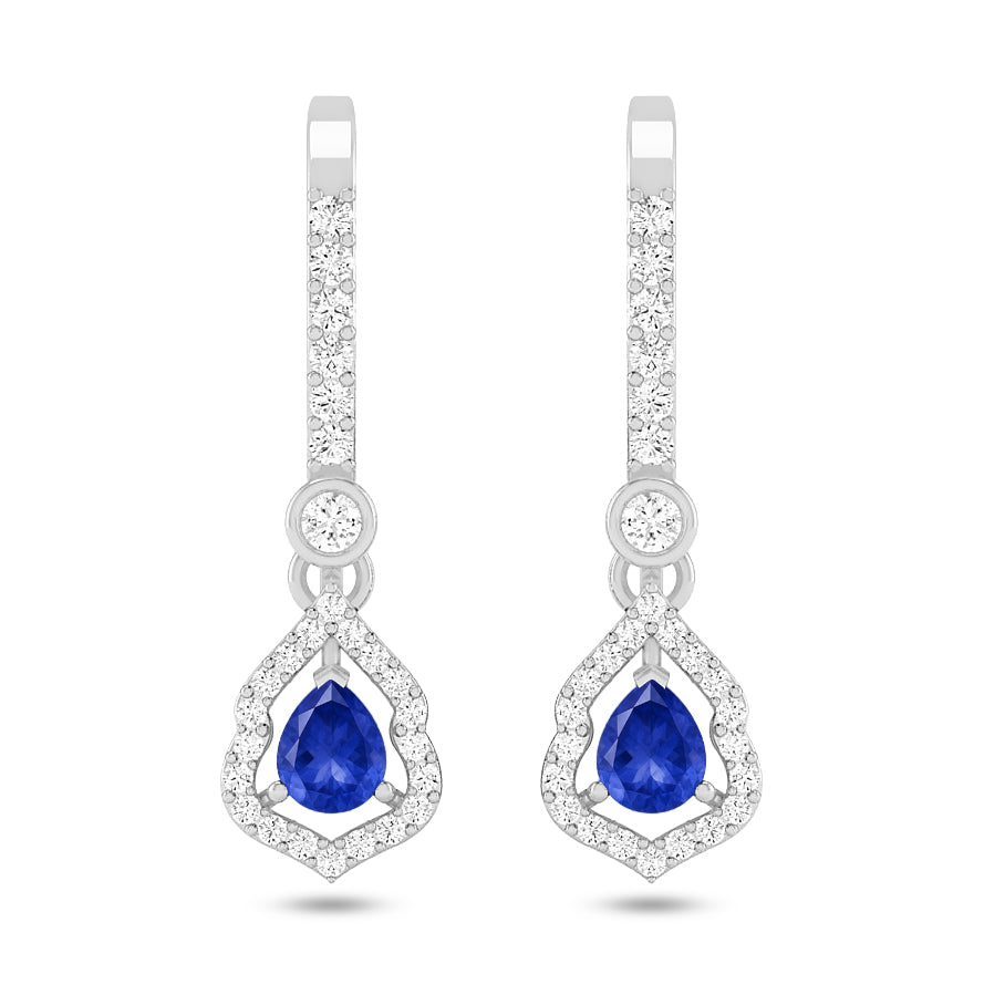 Yeh Pear Halo Open Frame Drop Earrings | 925 Sterling Silver Birthstone Stud Earrings | Diamond Accent Gemstone Earrings | 15 Birthstone Options | Gift for Women