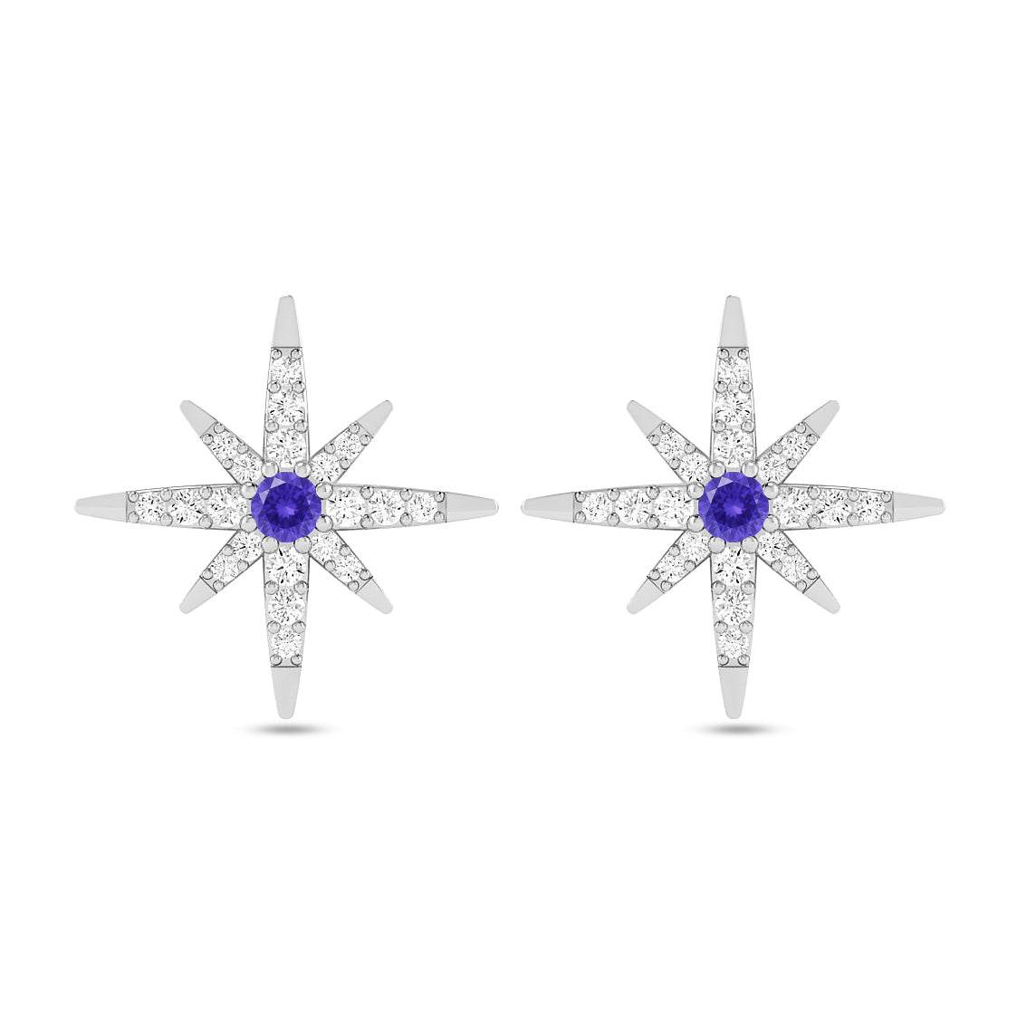 Celestial Starburst Stud Earrings | 925 Sterling Silver Birthstone Stud Earrings | Diamond Accent Gemstone Earrings | 15 Birthstone Options | Gift for Women