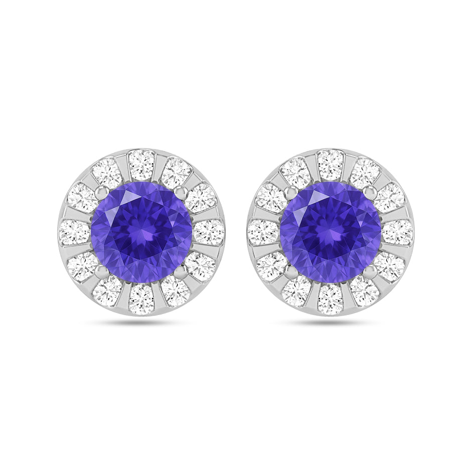 Sunburst Halo Stud Earrings | 925 Sterling Silver Birthstone Stud Earrings | Diamond Accent Gemstone Earrings | 15 Birthstone Options | Gift for Women