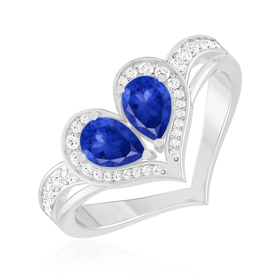 Heart-Shaped Gemstones Ring | Sterling Silver Birthstone Ring | Genuine Gemstone & Diamond Studded Ring | Personalized Promise Ring | Gift for Her