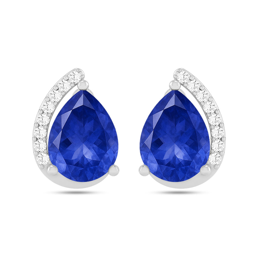 Pear Solitaire Stud Earrings | 925 Sterling Silver Birthstone Stud Earrings | Diamond Accent Gemstone Earrings | 15 Birthstone Options | Gift for Women