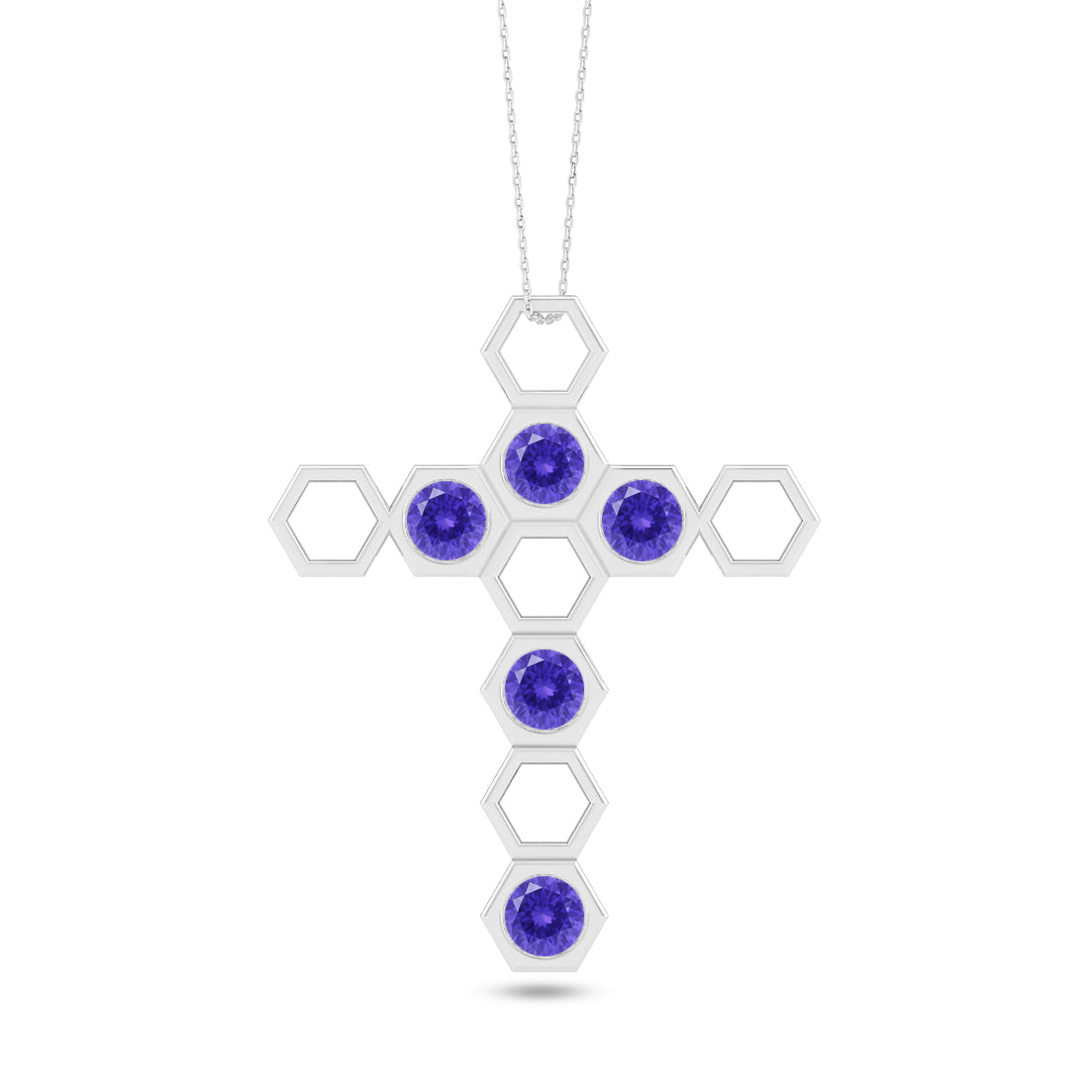 Geometric Cross Pendant | Sterling Silver Birthstone Necklace | Adjustable Chain | 15 Gemstone Choices | Personalized Gemstone Pendant