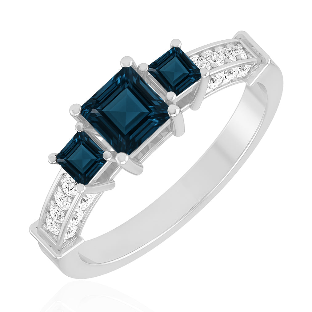 Princess Cut Three-Stone Ring | Sterling Silver Birthstone Ring | Genuine Gemstone & Diamond Studded Ring | Personalized Promise Ring | Gift for Her