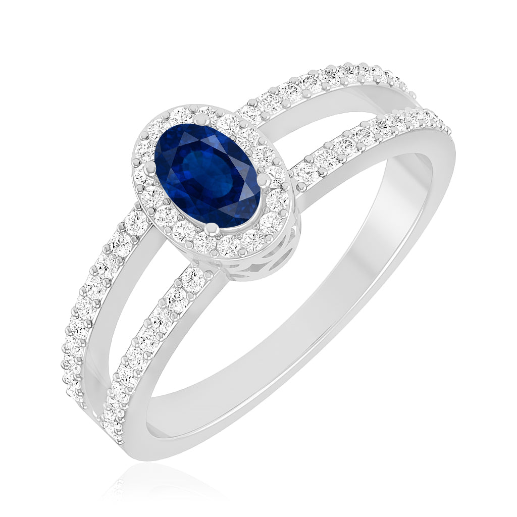 Halo Split Shank Ring | Sterling Silver Birthstone Ring | Genuine Gemstone & Diamond Studded Ring | Personalized Promise Ring | Gift for Her
