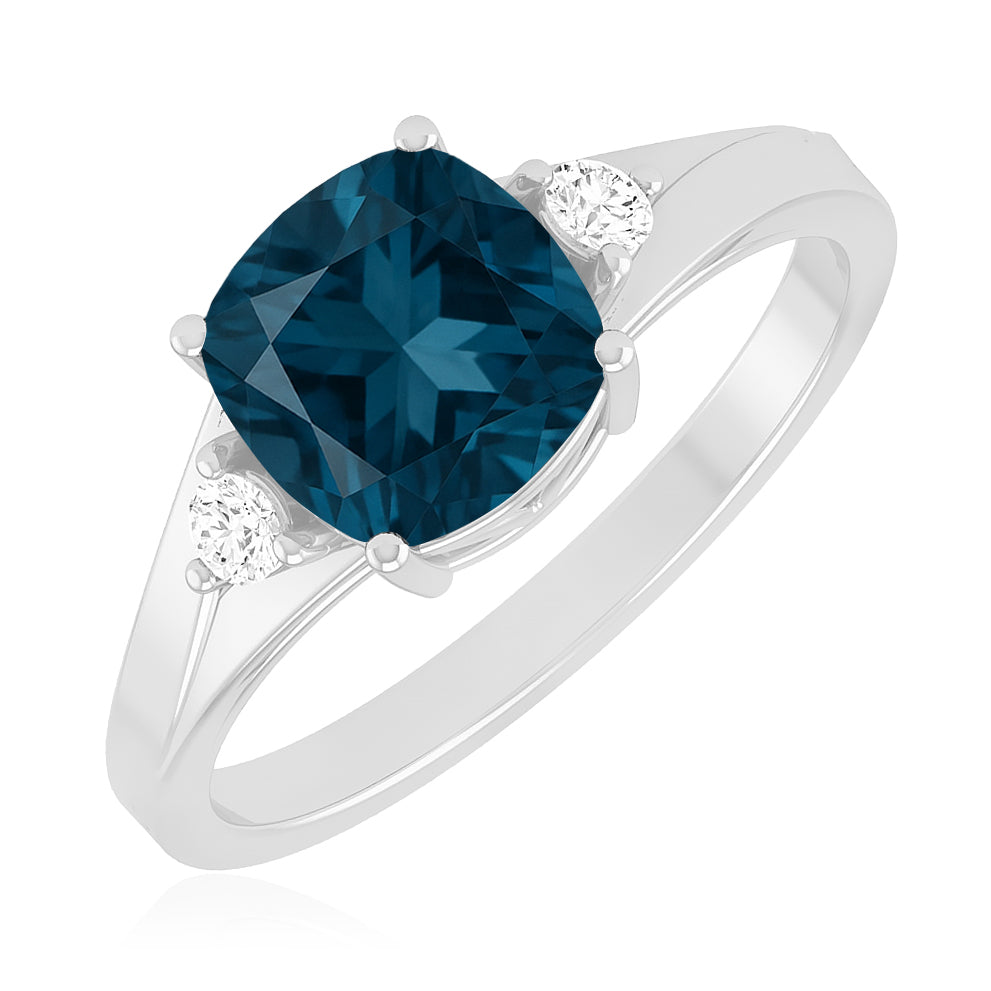 Classic Three-Stone Solitaire Ring | Sterling Silver Birthstone Ring | Genuine Gemstone & Diamond Studded Ring | Personalized Promise Ring | Gift for Her