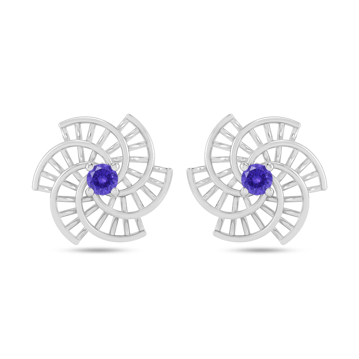 Spiral Floral Stud Earrings | 925 Sterling Silver Birthstone Stud Earrings | Diamond Accent Gemstone Earrings | 15 Birthstone Options | Gift for Women