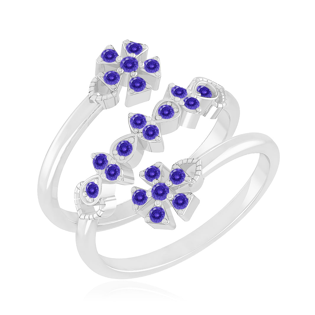 Floral Bypass Ring | Sterling Silver Birthstone Ring | Genuine Gemstone & Diamond Studded Ring | Personalized Promise Ring | Gift for Her