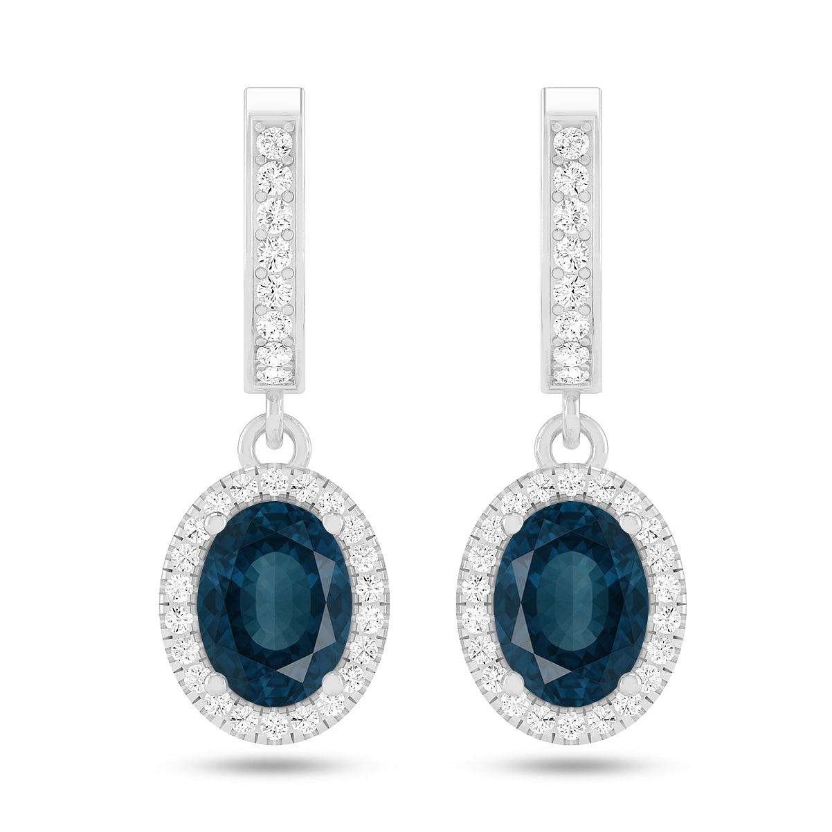 Oval Halo Drop Earrings | 925 Sterling Silver Birthstone Stud Earrings | Diamond Accent Gemstone Earrings | 15 Birthstone Options | Gift for Women