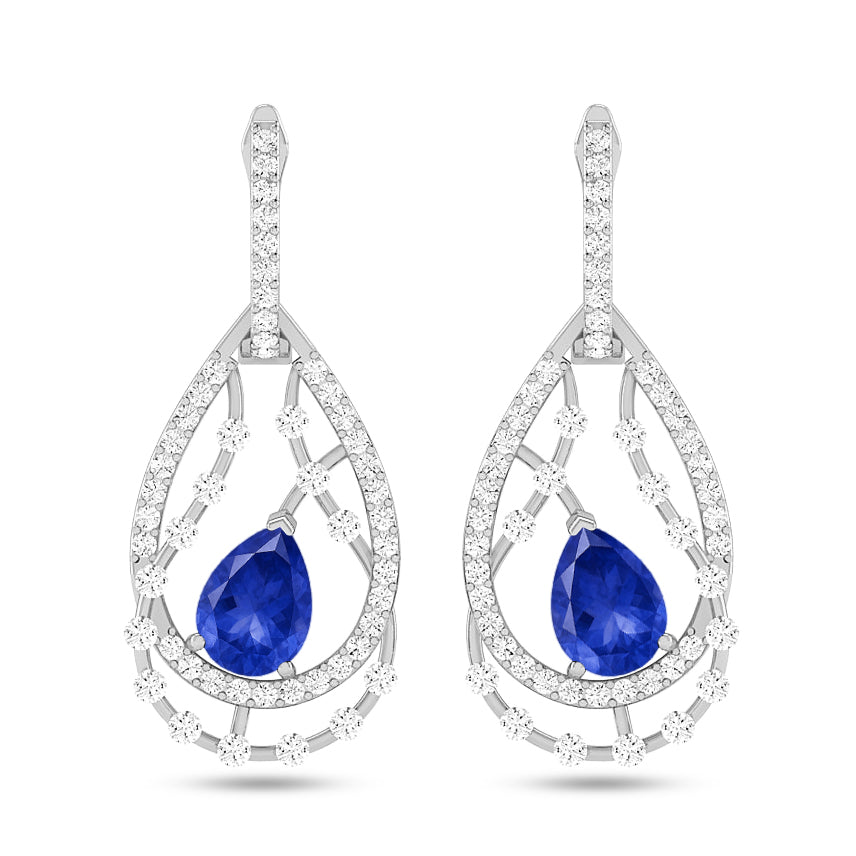 Double Teardrop Halo Drop Earrings | 925 Sterling Silver Birthstone Stud Earrings | Diamond Accent Gemstone Earrings | 15 Birthstone Options | Gift for Women