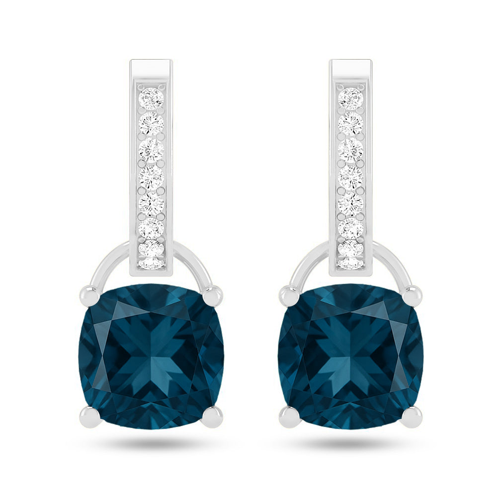 Cushion Cut Drop Stud Earrings | 925 Sterling Silver Birthstone Stud Earrings | Diamond Accent Gemstone Earrings | 15 Birthstone Options | Gift for Women (Copy)
