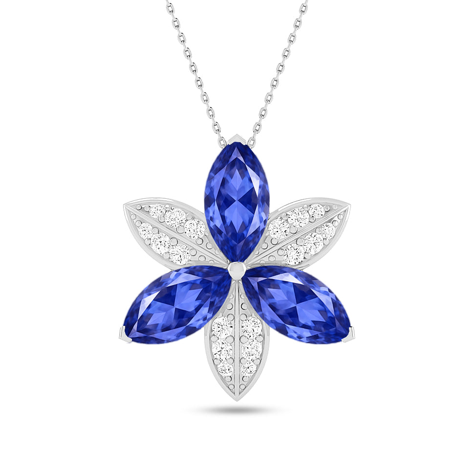 Floral Marquise Pendant | Starburst Pendant | Heart Knot Teardrop Pendant | Sterling Silver Birthstone Necklace | Diamond Accent | Adjustable Chain | 15 Gemstone Choices