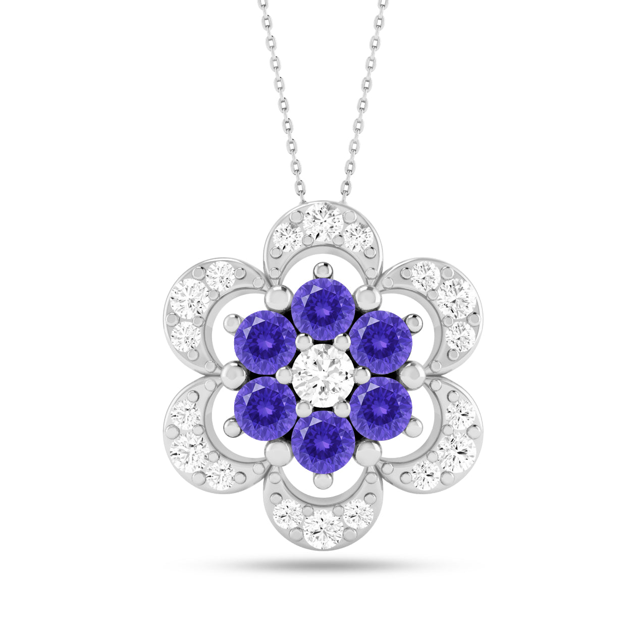 Floral Cluster Pendant | Starburst Pendant | Heart Knot Teardrop Pendant | Sterling Silver Birthstone Necklace | Diamond Accent | Adjustable Chain | 15 Gemstone Choices