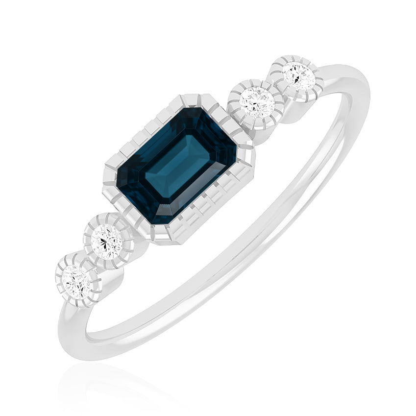 Art Deco Bezel Ring | Sterling Silver Birthstone Ring | Genuine Gemstone & Diamond Studded Ring | Personalized Promise Ring | Gift for Her