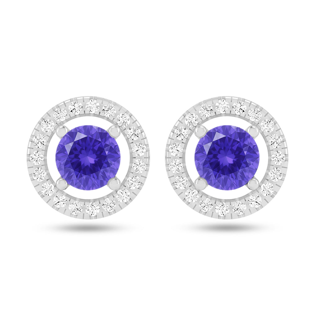 Round Halo Stud Earrings | 925 Sterling Silver Birthstone Stud Earrings | Diamond Accent Gemstone Earrings | 15 Birthstone Options | Gift for Women