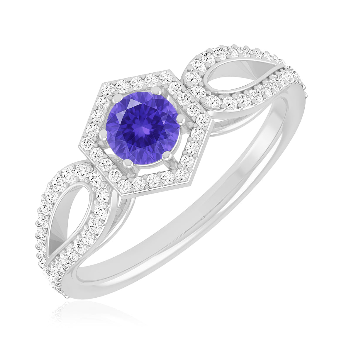Hexagon Halo Solitaire Ring | Sterling Silver Birthstone Ring | Genuine Gemstone & Diamond Studded Ring | Personalized Promise Ring | Gift for Her