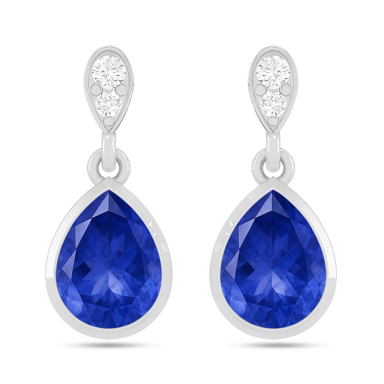 Pear Solitaire Drop Earrings | 925 Sterling Silver Birthstone Stud Earrings | Diamond Accent Gemstone Earrings | 15 Birthstone Options | Gift for Women