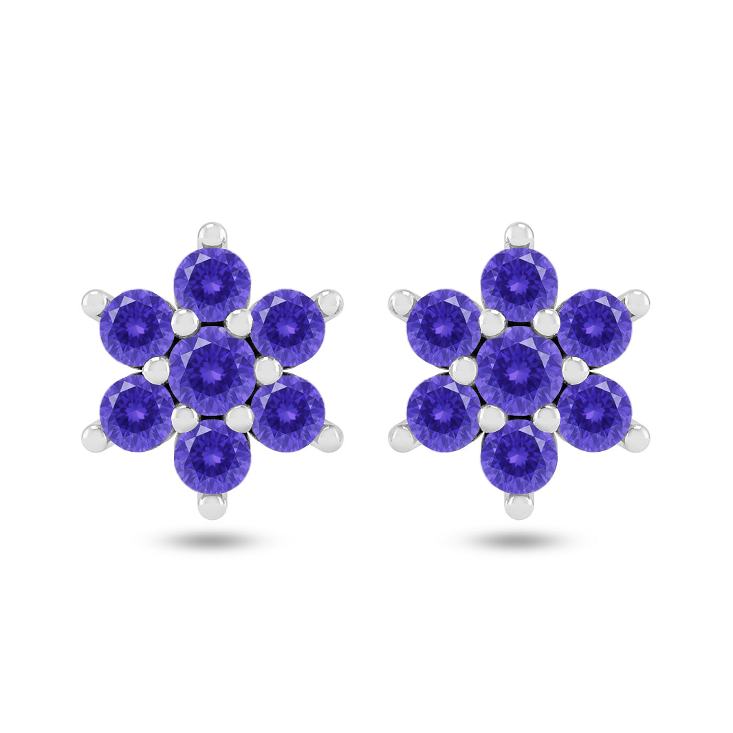 Floral Cluster Stud Earrings | 925 Sterling Silver Birthstone Stud Earrings | Diamond Accent Gemstone Earrings | 15 Birthstone Options | Gift for Women
