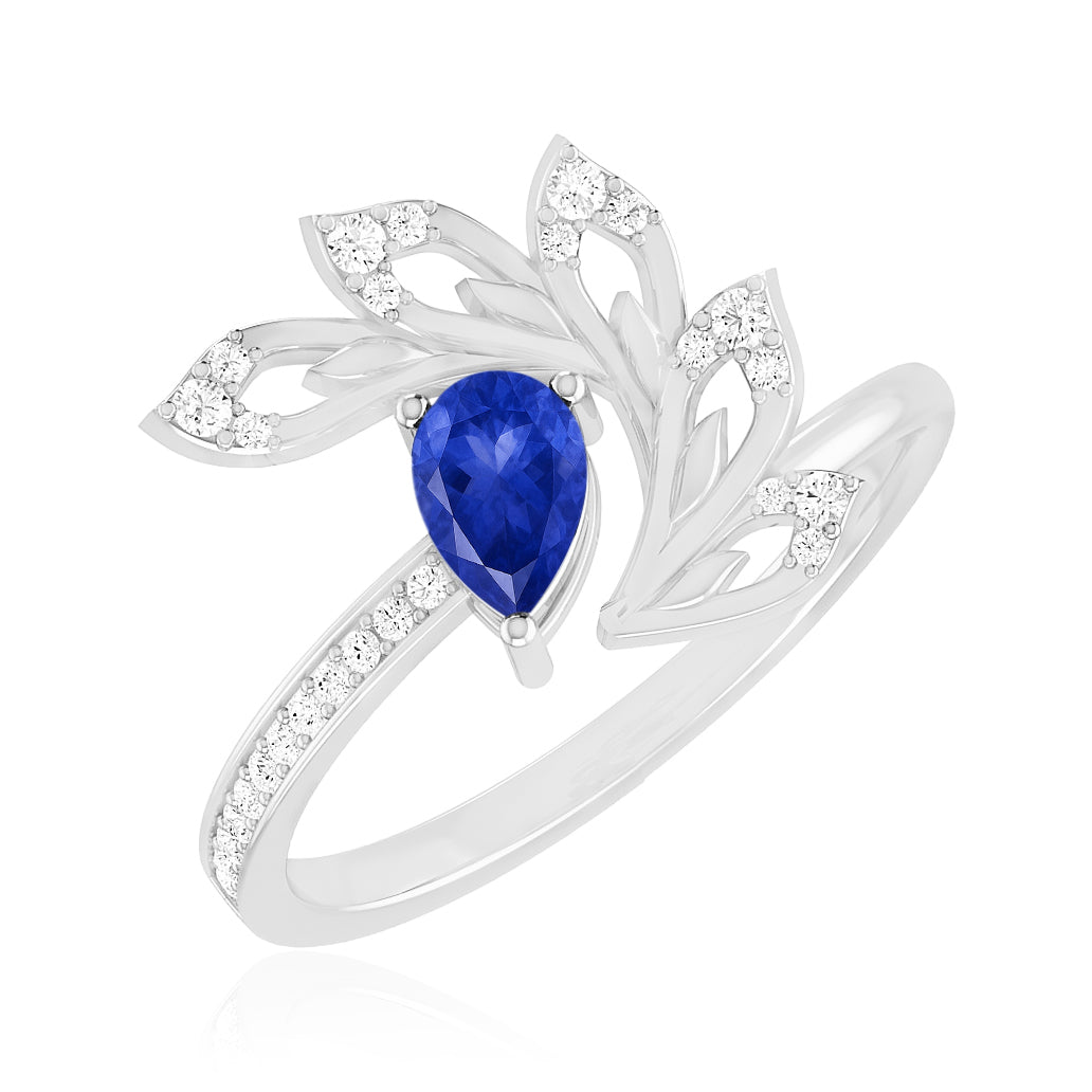 Nature Inspired Leaf Ring | Sterling Silver Birthstone Ring | Genuine Gemstone & Diamond Studded Ring | Personalized Promise Ring | Gift for Her