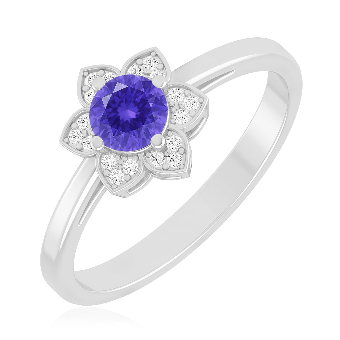 Floral Halo Solitaire Ring | Sterling Silver Birthstone Ring | Genuine Gemstone & Diamond Studded Ring | Personalized Promise Ring | Gift for Her