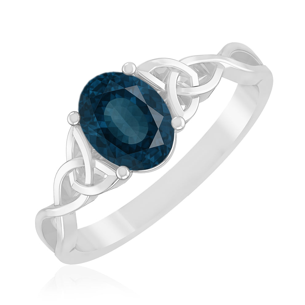 Celtic Knot Oval Solitaire Ring | Sterling Silver Birthstone Ring | Genuine Gemstone Studded Ring | Personalized Promise Ring | Gift for Her