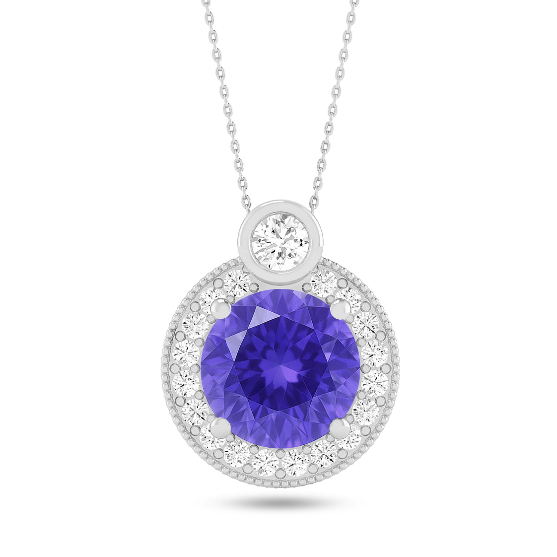 Round Halo Pendant | Starburst Pendant | Heart Knot Teardrop Pendant | Sterling Silver Birthstone Necklace | Diamond Accent | Adjustable Chain | 15 Gemstone Choices