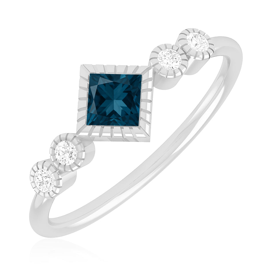 Princess Cut Bezel Three-Stone Ring | Sterling Silver Birthstone Ring | Genuine Gemstone & Diamond Studded Ring | Personalized Promise Ring | Gift for Her