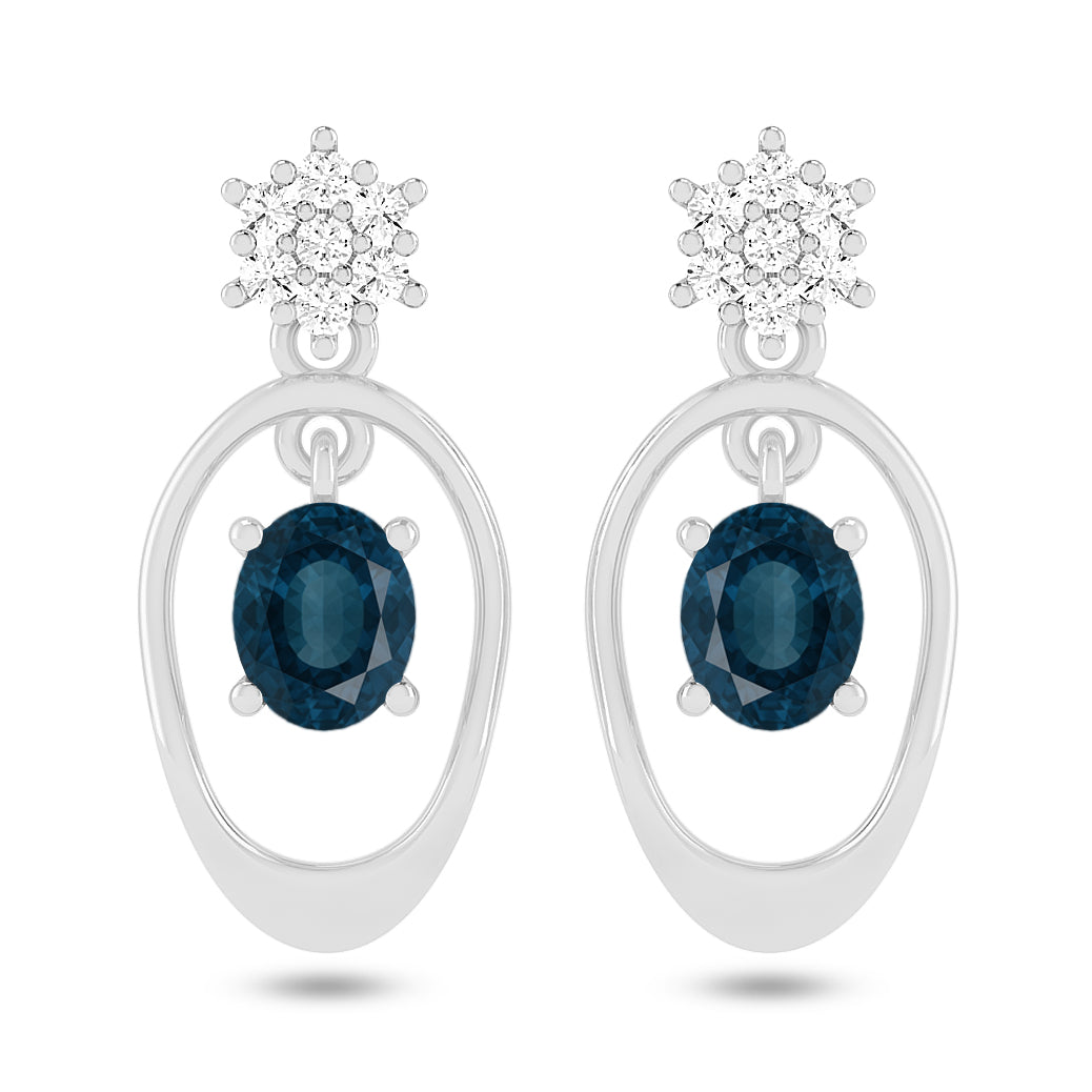 Open Oval Drop Earrings | 925 Sterling Silver Birthstone Stud Earrings | Diamond Accent Gemstone Earrings | 15 Birthstone Options | Gift for Women