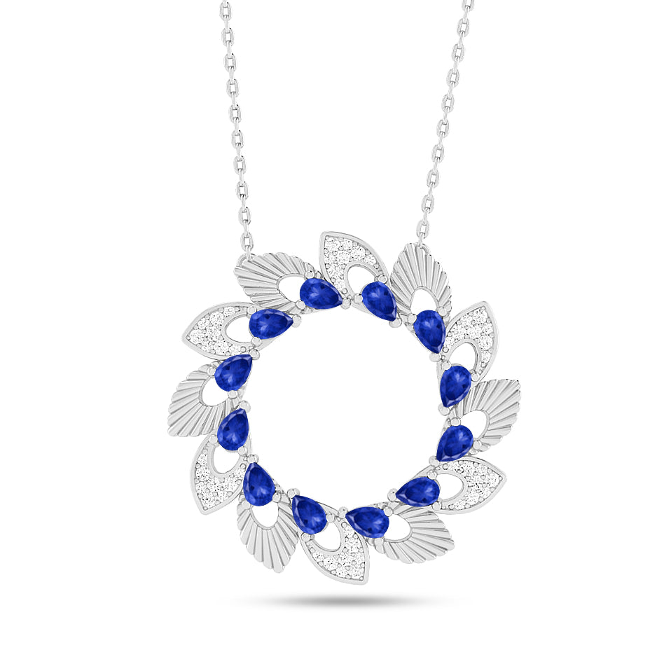 Floral Wreath Pendant | Starburst Pendant | Heart Knot Teardrop Pendant | Sterling Silver Birthstone Necklace | Diamond Accent | Adjustable Chain | 15 Gemstone Choices