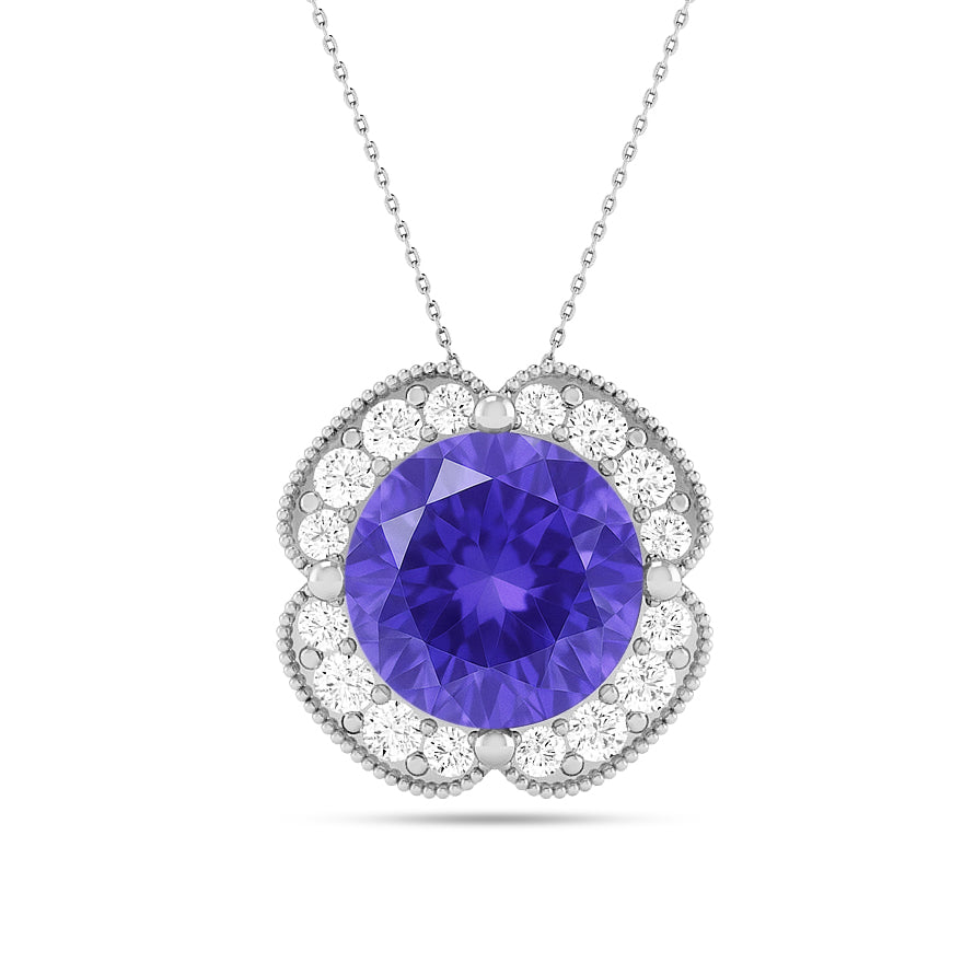 Floral Halo Pendant | Starburst Pendant | Heart Knot Teardrop Pendant | Sterling Silver Birthstone Necklace | Diamond Accent | Adjustable Chain | 15 Gemstone Choices