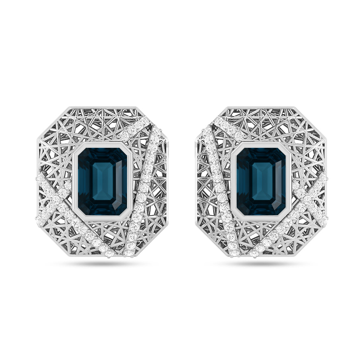 Art Deco Geometric Stud Earrings | 925 Sterling Silver Birthstone Stud Earrings | Diamond Accent Gemstone Earrings | 15 Birthstone Options | Gift for Women