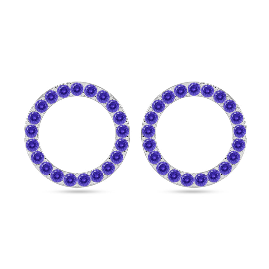 Circle Frame Stud Earrings | 925 Sterling Silver Birthstone Stud Earrings | Diamond Accent Gemstone Earrings | 15 Birthstone Options | Gift for Women