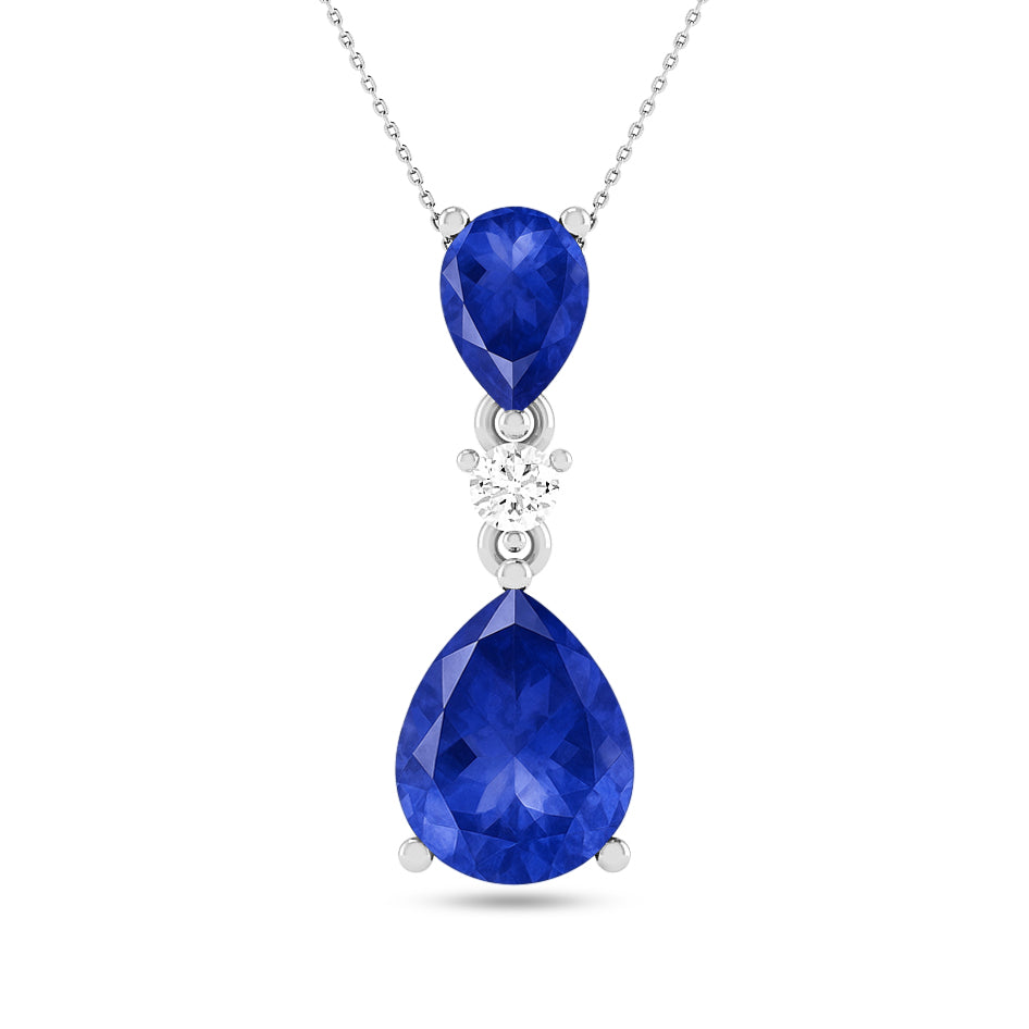 Double Pear Drop Pendant | Starburst Pendant | Heart Knot Teardrop Pendant | Sterling Silver Birthstone Necklace | Diamond Accent | Adjustable Chain | 15 Gemstone Choices