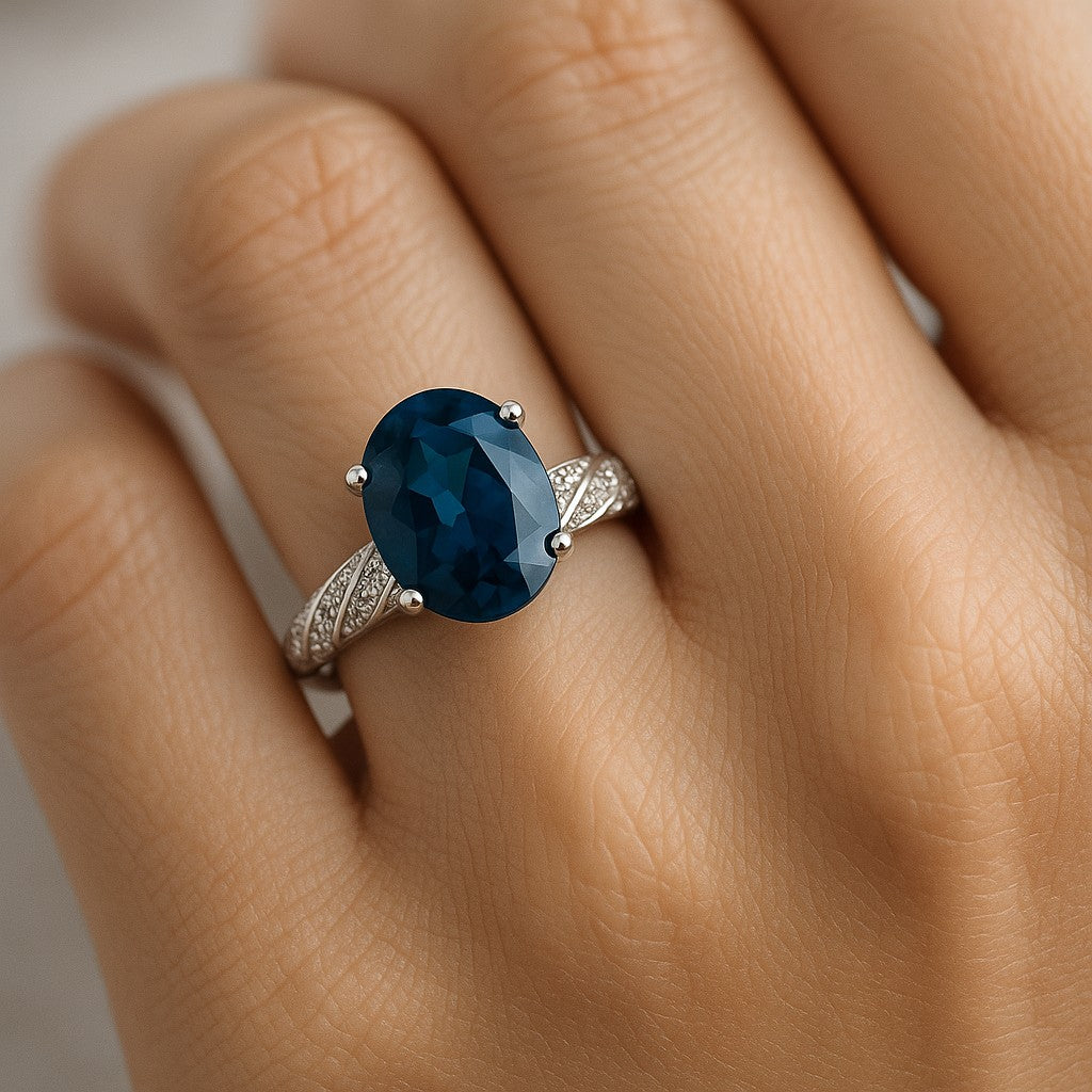 Halo Solitaire Ring | Sterling Silver Birthstone Ring | Genuine Gemstone & Diamond Studded Ring | Personalized Promise Ring | Gift for Her