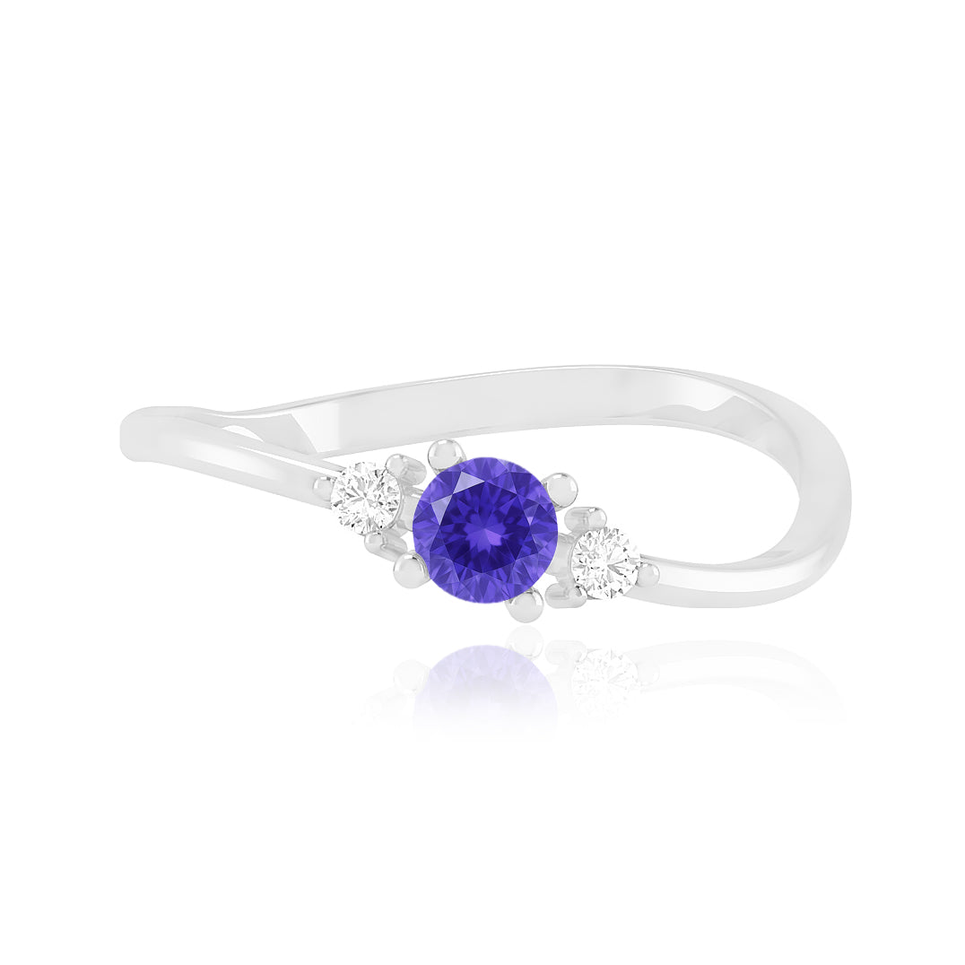 Three Stone Solitaire Ring | Sterling Silver Birthstone Ring | Genuine Gemstone & Diamond Studded Ring | Personalized Promise Ring | Gift for Her