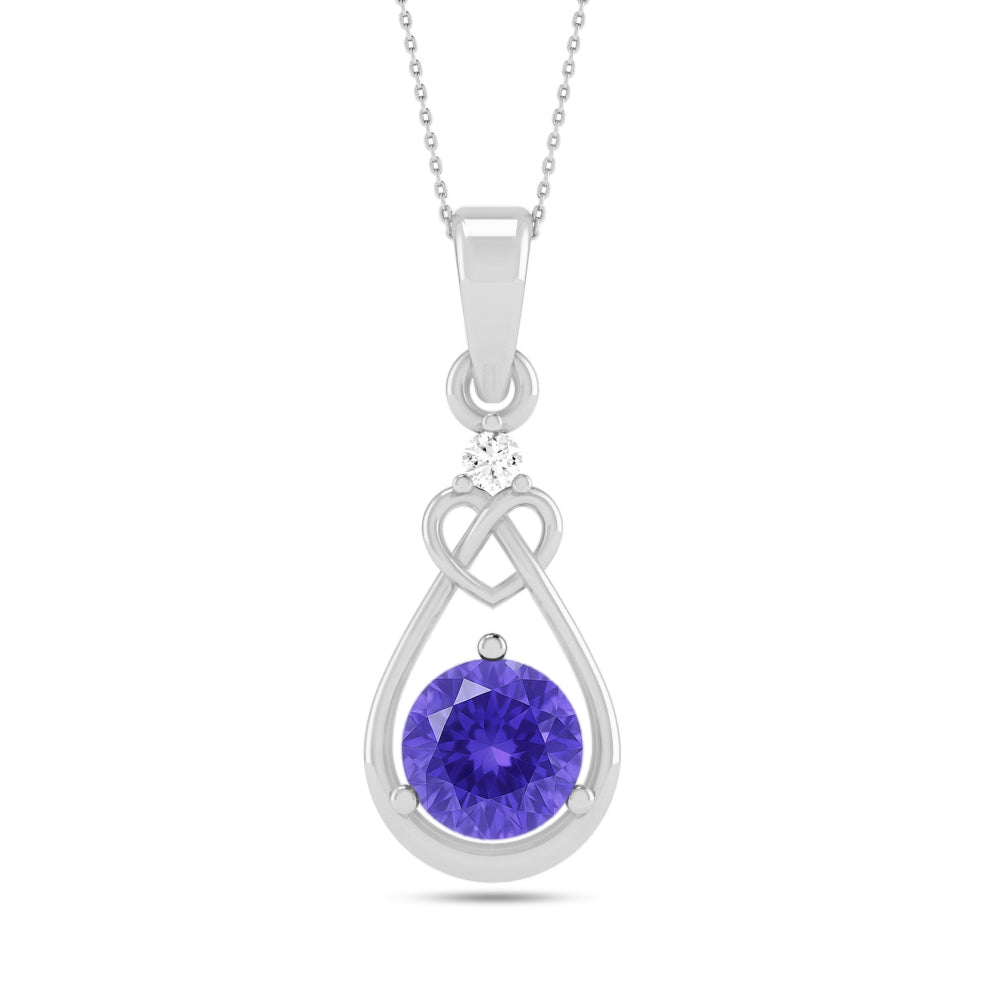 Heart Knot Teardrop Pendant | Sterling Silver Birthstone Necklace | Diamond Accent | Adjustable Chain | 15 Gemstone Choices