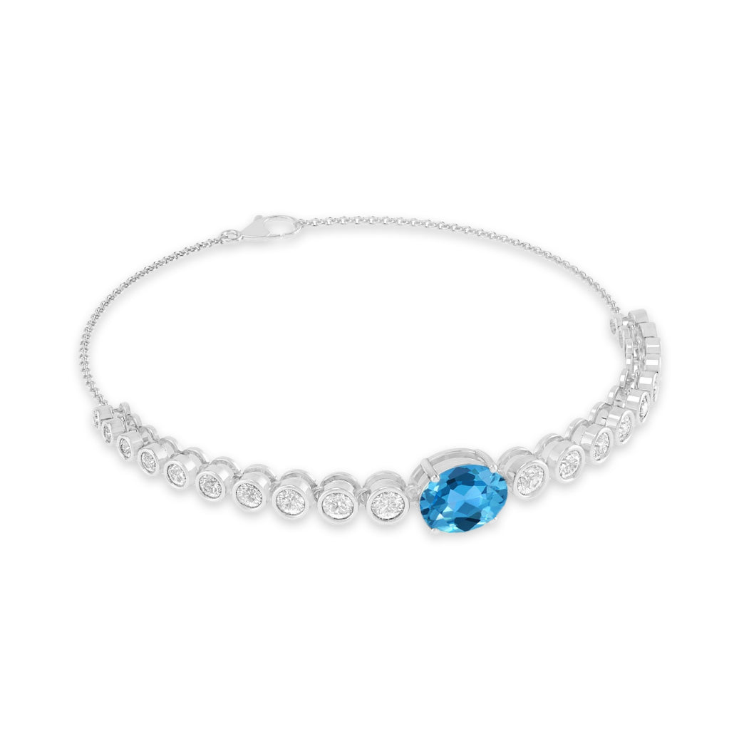 Center Stone Tennis Bracelet | Sterling Silver Birthstone Bracelet | Adjustable Chain | 15 Gemstone Choices | Personalized Gemstone Bracelet