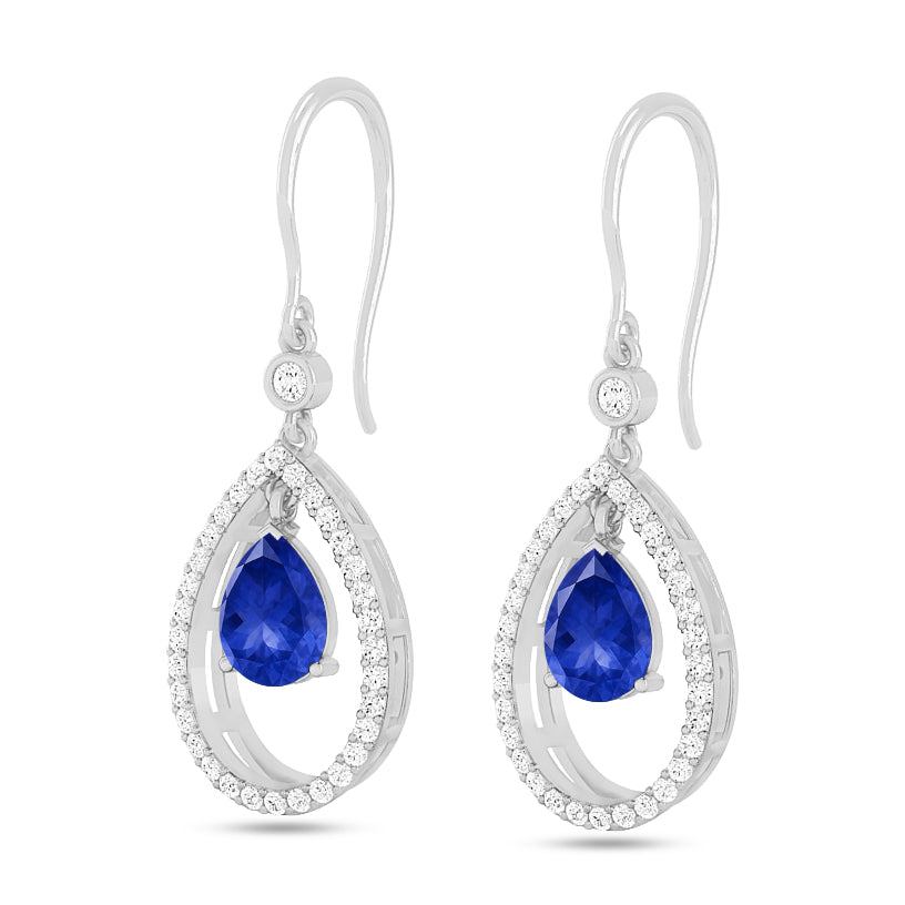 Floating Pear Drop Earrings | 925 Sterling Silver Birthstone Stud Earrings | Diamond Accent Gemstone Earrings | 15 Birthstone Options | Gift for Women