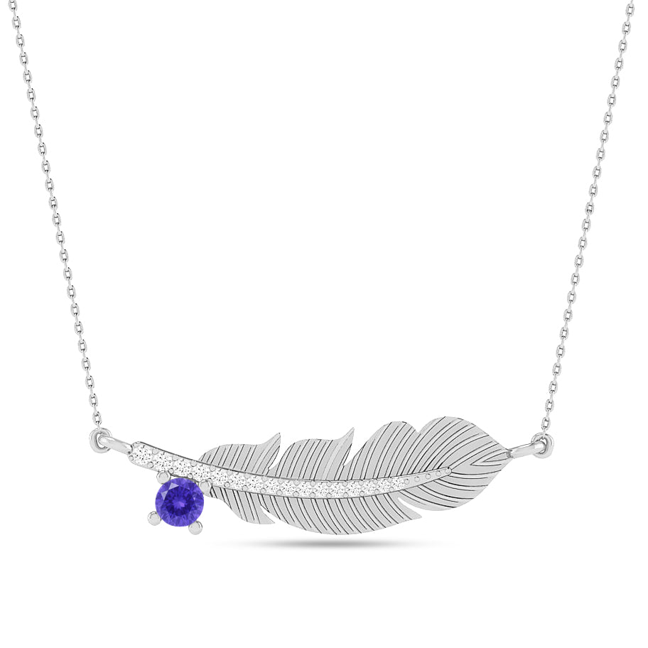Feather Pendant Necklace | Starburst Pendant | Heart Knot Teardrop Pendant | Sterling Silver Birthstone Necklace | Diamond Accent | Adjustable Chain | 15 Gemstone Choices