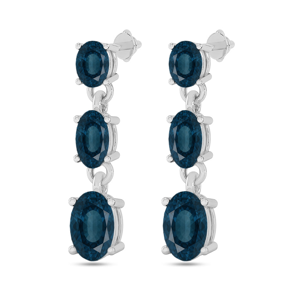 Three-Stone Drop Earrings | 925 Sterling Silver Birthstone Stud Earrings | Diamond Accent Gemstone Earrings | 15 Birthstone Options | Gift for Women